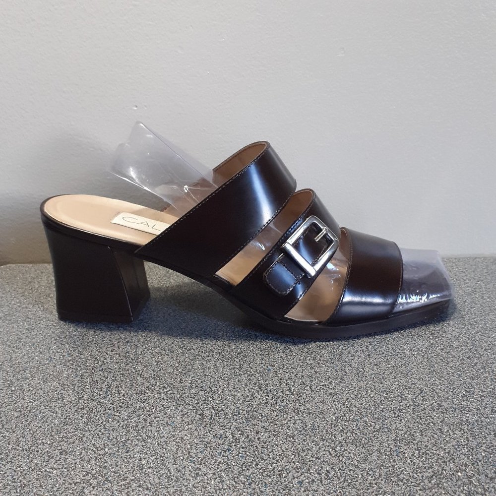 Chocolate Brown Heels 100%PATENT LEATHER SQUARE HEEL SANDAL  8.5us